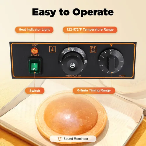 Vista 4 de Máquina eléctrica comercial para hacer hamburguesas, máquina para hacer gofres de helado de 1.2KW, máquina de hornear a presión de acero inoxidable