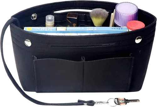 Vista 2 de MISIXILE Organizador de fieltro para bolso de mano, organizador de bolsa de mano, se adapta a Speedy Neverfull con asas y llavero, Negro