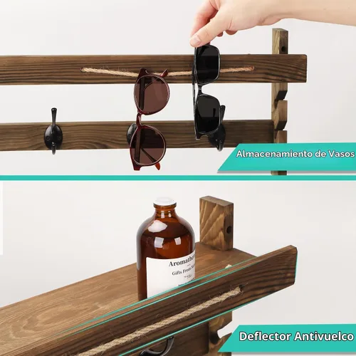 Vista 6 de AMBIRD Ganchos de pared con estante de 73.4 cm Entrada de pared con estante, ganchos para abrigos de madera, perchero de pared con estante