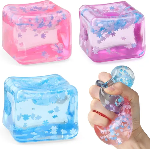 Vista 9 de Chridark Cubo de Hielo Juguete Fidget para Todas las Edades: Pack de 2 Juguetes Sensoriales Squishy Fidget, Bolas de Estrés Cuadradas, Premios