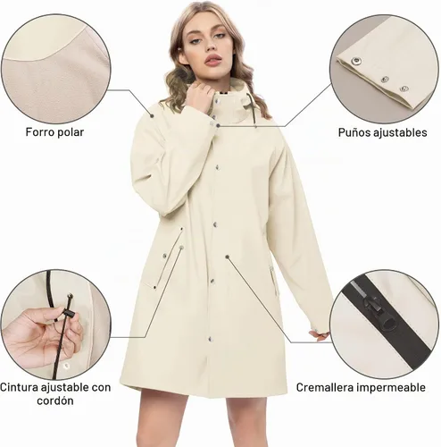 Vista 3 de UNIQUEBELLA Chubasqueros impermeables para mujer, impermeables, abrigos largos con capucha para lluvia, rompevientos, gabardina para exteriores