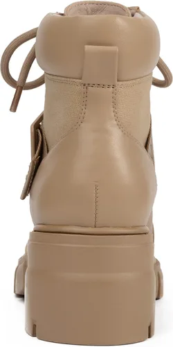 Vista 4 de REDTOP Botas de combate para mujer con suela de lengüeta gruesa, botas de tobillo con cordones y hebilla casual