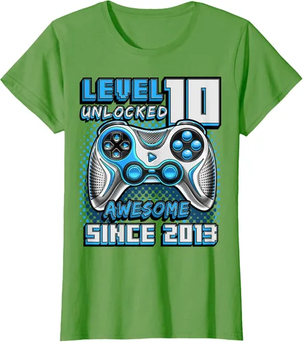 Vista 3 de Level 10 Unlocked Awesome 2013 Video Game 10th Birthday Boy T-Shirt, Negro