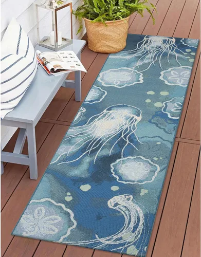 Vista 96 de Liora Manne Marina - Alfombra de área duradera de mezcla sintética tejida a máquina para interiores/exteriores - Gráfico contemporáneo océano global