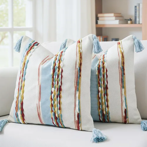 Vista 7 de PANOD - Fundas de almohada estilo casa de campo de chenilla de 16 x 16 pulgadas, color verde oscuro, juego de 2; fundas de almohada de bouclé neutro