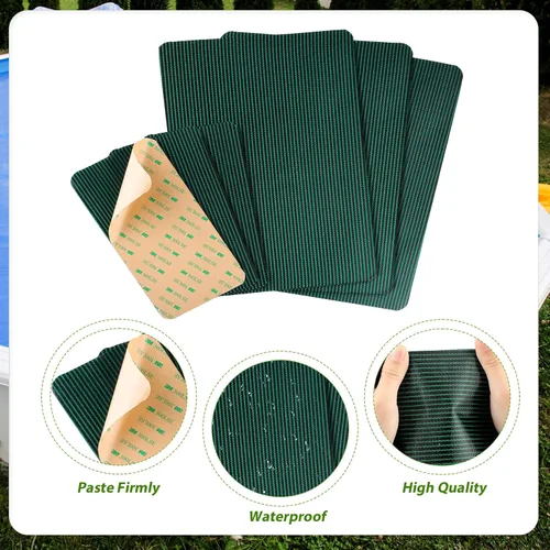 Vista 4 de TOYMIS Parches de protección para piscina de 12 x 8 pulgadas / 4 x 8 pulgadas, de malla verde, autoadhesivos, kit de reparación para cubiertas