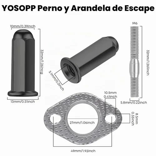 Vista 5 de GY6 - Junta de tuercas de perno de escape para 50 cc, 70 cc, 90 cc, 110 cc, 125 cc, 150 cc, scooters, ATV, GMB139, motor, ciclomotor, quad, 4