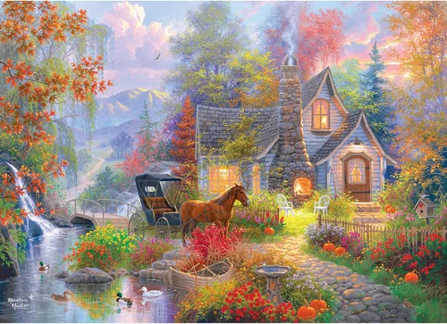 Vista 7 de RoseArt - Abraham Hunter - Otoño en Rainbow Falls - Rompecabezas de 1000 piezas para adultos