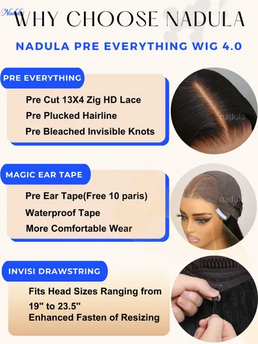 Vista 5 de Nadula Peluca Bob Recta Yaki Degradado Marrón Castaño con Cordón de Cabello Humano - Sin Pegamento Precortada 13X4 HD Pre Todo Peluca Frontal
