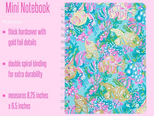 Vista 3 de Lilly Pulitzer Cuaderno de espiral de tapa dura mini azul/dorado, 8.25 x 6.5 pulgadas, pequeño diario con 160 páginas a rayas universitarias, Aqua