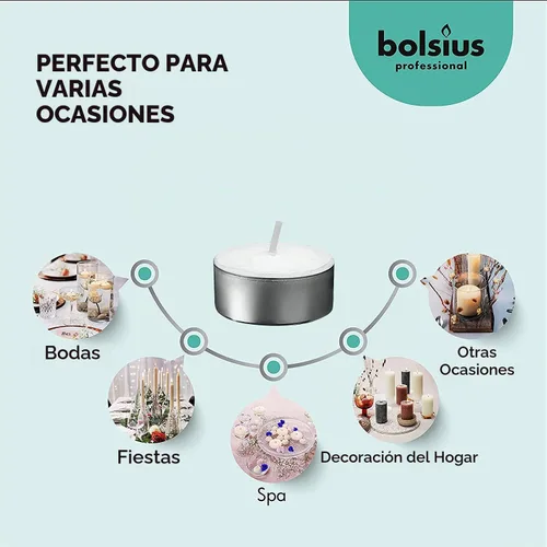 Vista 6 de BOLSIUS Bullk - Velas de té – 200 unidades, velas de té de larga duración sin perfume con mechas de algodón y 4 horas de combustión – Velas de cera