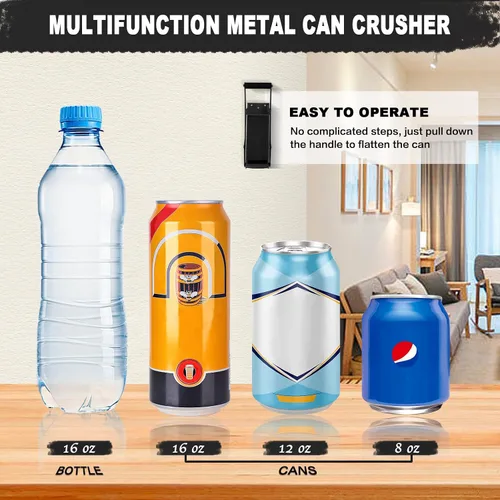 Vista 9 de Trituradora de latas de metal de 16 onzas, trituradora de pared resistente para seltzer de aluminio, refrescos, latas de cerveza y botellas