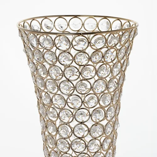 Vista 7 de Efavormart - Juego de 2 jarrones de trompeta con cuentas doradas de cristal para mesa de boda, 23 pulgadas de alto
