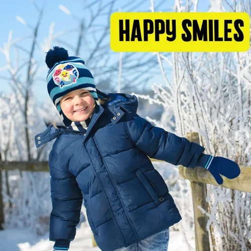 Vista 2 de Nickelodeon Baby Shark - Juego de gorro y manoplas de invierno cálido para niños de 2 a 4 años, 2-4T