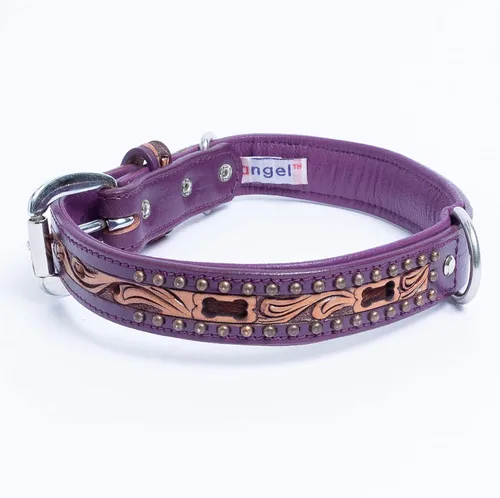 Vista 2 de Angel Pet Supplies - Collar de cuero genuino para perro San Antonio, perfecto para perros medianos, grandes y XL, hebilla de acero inoxidable, cuero