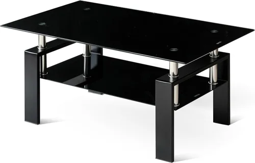 Vista 7 de Mesa de centro rectangular de vidrio para sala de estar, con mesa de vidrio templado y capa de MDF, para sala de estar y oficina