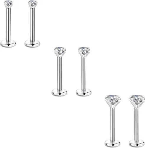 Vista 31 de CANDYFANCY Pendientes de 16 g, 2/3/4 mm, con circonia cúbica, triple hélice delantera, para cartílago de la oreja, Tragus, piercing de labio 16