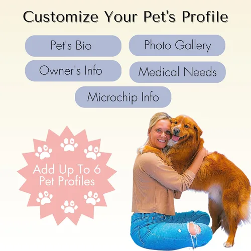 Vista 3 de PawFurEver Placa para perro con código QR – Etiquetas de identificación personalizadas para perros, etiqueta de perro grabada y etiqueta para Oro