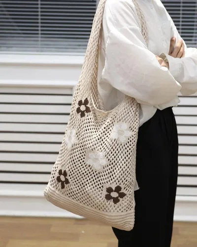 Vista 6 de ENBEI Bolsas bohemias, bolsa de punto de hombro, bolsa de mano Y2K estética, bolso de ganchillo lindo para mujeres, regalos hippie