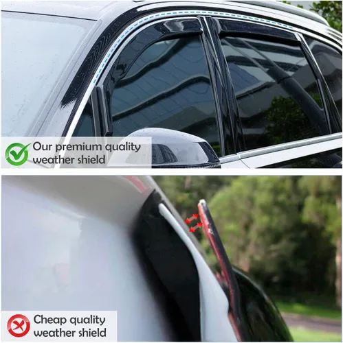 Vista 9 de Viseras de ventana compatibles con Wrangler JK de 4 puertas 2007-2018, protectores de lluvia negros en canal, 4 deflectores de ventana lateral