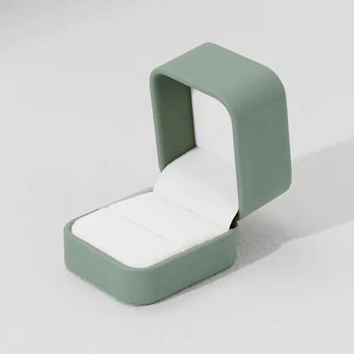 Vista 6 de Caja de anillo de cuero para compromiso de propuesta Caja de regalo de anillo de joyería de cuero verde oliva