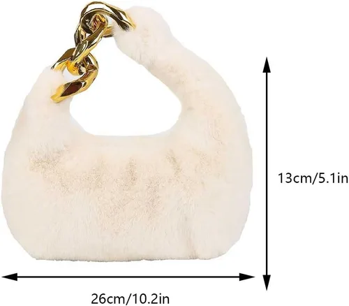 Vista 6 de Bolso de mano de felpa de piel sintética de invierno para mujer, bolsa de bola de masa mullida, mini bolso esponjoso con asa superior, bolso pequeño