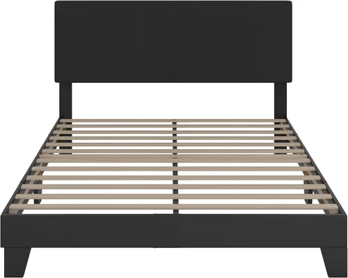 Vista 8 de WEEWAY Base de cama de plataforma tapizada completa con cabecero ajustable y listones de madera fuertes, base de colchón resistente, no necesita