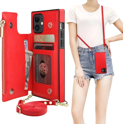 Vista 8 de Bocasal Funda tipo cartera cruzada para iPhone 11 Pro con tarjetero, protector de ranura para tarjetas con cremallera, a prueba de golpes, con Negro