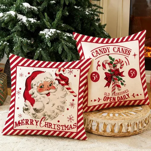 Vista 9 de CARRIE HOME Fundas de almohada navideñas de 18 x 18 pulgadas, paquete de 2 fundas de almohada rústicas de Navidad de camión rojo para decoraciones