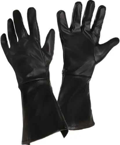 Vista 2 de Guantes de cuero negros para niños (talla única) 1 par Diseño elegante, perfectos para disfrazarse, Halloween, actuaciones teatrales