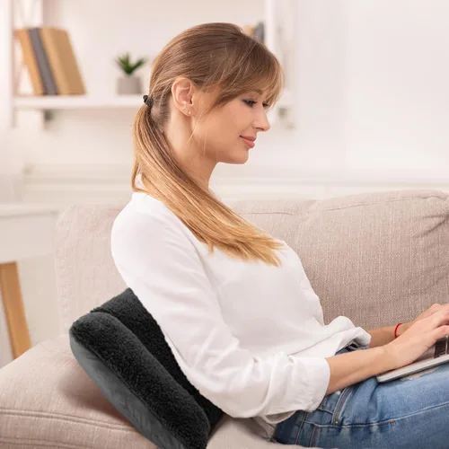 Vista 6 de Queekay - Almohada lumbar de forro polar de 3 secciones para silla de oficina, color negro Back Pillow for Back Support Comfortable Lumbar Cushion