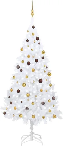 Vista 10 de 6.5ft Pre-Lit Artificial Christmas Tree with 250 LED Lights, Hinged PVC Branches, Metal Stand, and Decorative Balls for Indoor Holiday Decor Verde