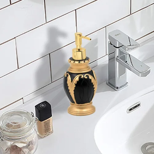 Vista 3 de LUANT Bomba dispensadora de jabón líquido de 12 onzas para encimeras de cocina o baño, color negro con oro