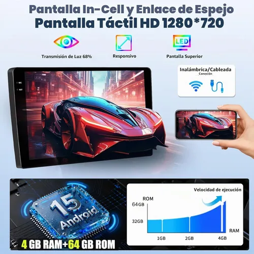Vista 3 de 4G+64G Android Radio de coche estéreo para Hyundai Elantra 2011 2012 2013 con CarPlay inalámbrico Android Auto, pantalla táctil HD de 9 pulgadas