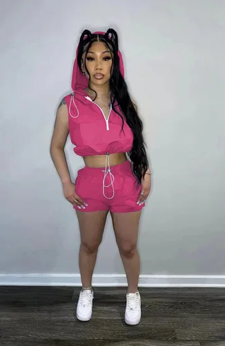 Vista 5 de Conjunto de 2 piezas para mujer, ligero, cortavientos, sin mangas, media cremallera, pantalones cortos con cordón