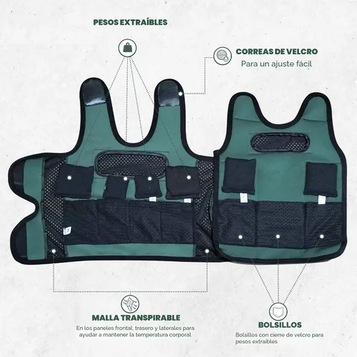 Vista 6 de Chaleco con peso para niños - Chaleco de compresión ajustable con seis pesas extraíbles incluidas - Diseño ajustado y transpirable Extra Large