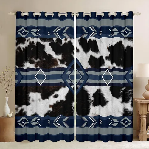 Vista 33 de Cortinas Opacas con Estampado de Piel de Vaca 30%-50% Cortinas Oscurecedoras de Piel de Animal de Granja Occidental para Dormitorio Sala de Estar