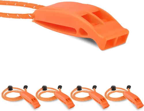 Vista 9 de CooBigo 4Pcs Emergency Whistles, Loud Shrill Safety Whistle with Reflective Lanyard for Climbing Hiking Camping Boat Kayak 4 silbatos negros