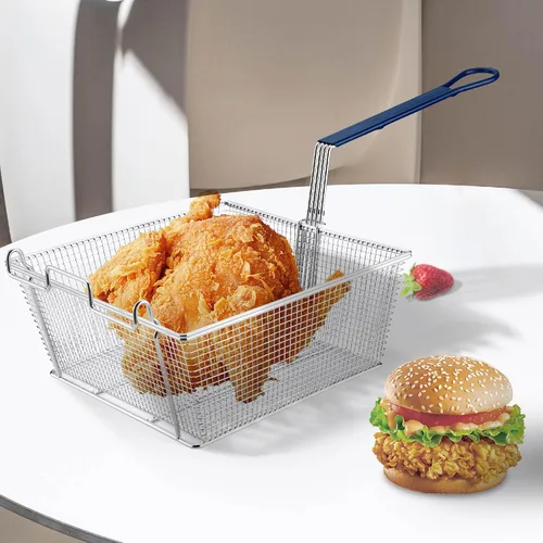 Vista 2 de WeChef - Cesta comercial para freidora de 8.8 libras, gran capacidad, 13 x 12 x 5 pulgadas, cesta de freidora de construcción resistente con mango