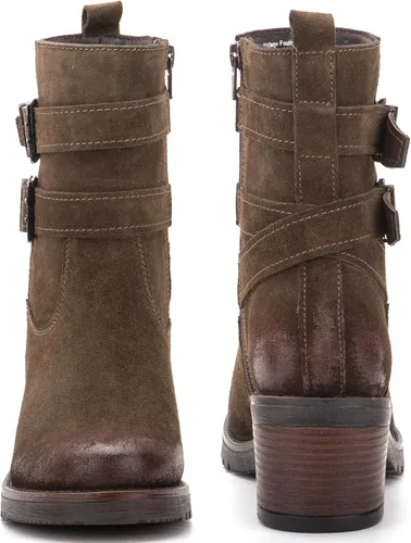 Vista 4 de Vintage Foundry Co Womens Charmaine Handmade Burnished Rugged Classy Elegant Ankle Chelsea Boots w Adjustable Buckled Bands Side Zip Chunky Heels