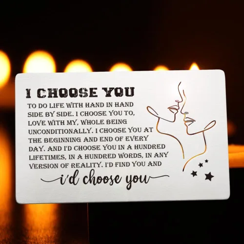 Vista 2 de FOKCBOCM Tarjetas de aniversario para él y ella, tarjeta de inserción de billetera con texto en inglés "I Choose You", divertida nota de amor