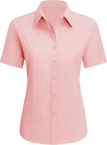 Vista 30 de siliteelon Camisas de vestir para mujer, de manga corta, de algodón, camisa con botones abajo, camisa básica con botones arriba, camisas con cuello
