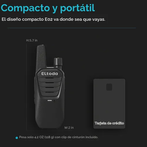 Vista 2 de E02 Walkie Talkies for Adults Rechargeable Two Way Radio