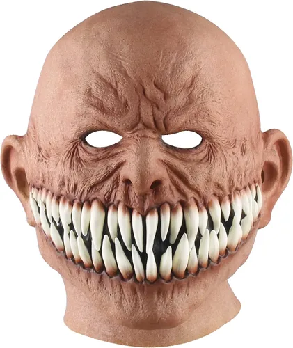 Vista 2 de Xinkulas Máscara de colmillos de Halloween de látex de demonio, accesorios de costum para adultos