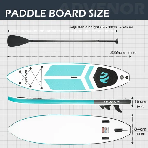 Vista 7 de Tabla de Paddle Board de 11' x 33" x 6" Extra Ancha Inflable Stand Up Paddle Board con Bomba de Mano, Correa, Pala Ajustable Para Versión Básica