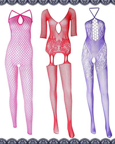 Vista 4 de 12 piezas de lencería de malla para mujer, babydoll de malla, lencería de encaje para mujer