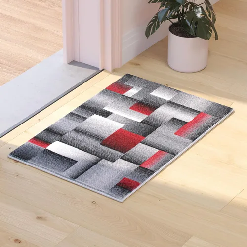 Vista 15 de Flash Furniture Elio Collection - Alfombra de área con patrón de bloques de color, alfombra de olefina azul de pelo alto, alfombra de área de 2 x 3