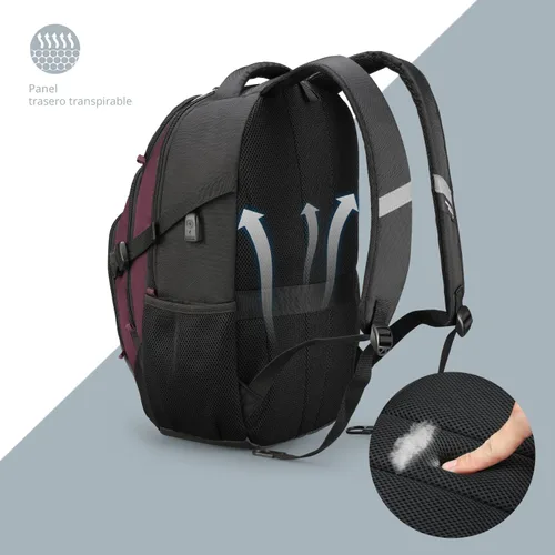 Vista 6 de swissdigital Mochila para portátil de viaje de negocios, para hombre y mujer, con puerto de carga USB inteligente, compatible con portátiles de 15.6