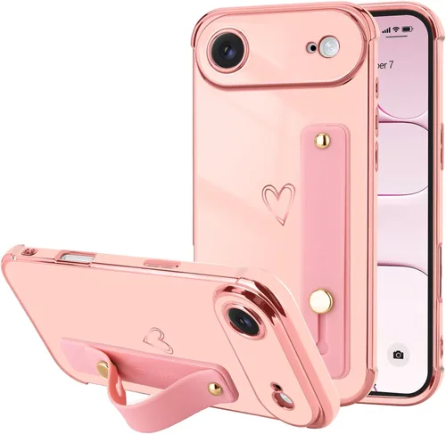 Vista 82 de LLZ.COQUE Funda compatible con iPhone 12 para mujeres y niñas, parachoques chapado de lujo con bonito diseño de corazón de amor, soporte de correa