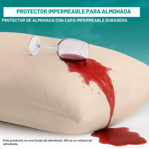 Vista 2 de Utopia Bedding Protector de almohada impermeable, con cremallera, paquete de 2, beige, estándar, funda de almohada a prueba de chinches, de 20 x 26